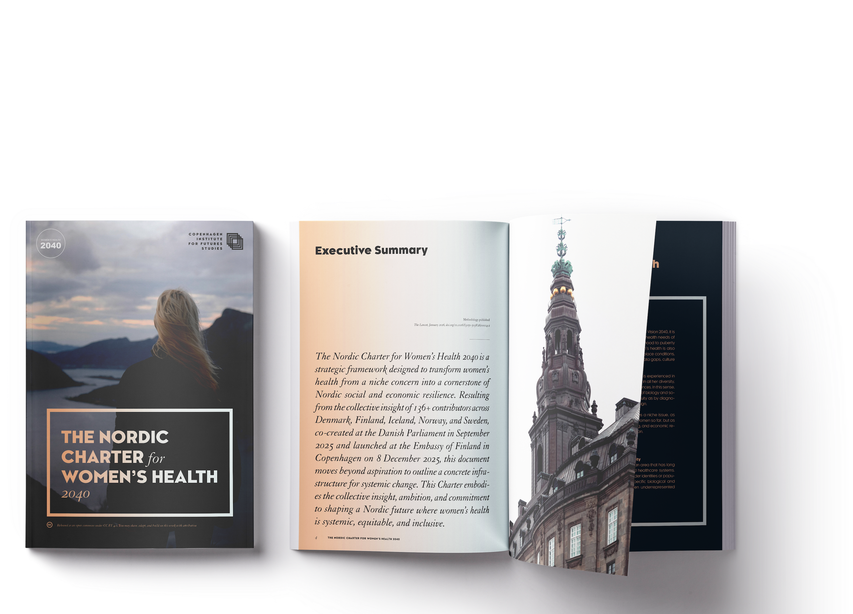 Second edition cover and inside spread — Nordic Charter for Women's Health 2040 (CIFS)